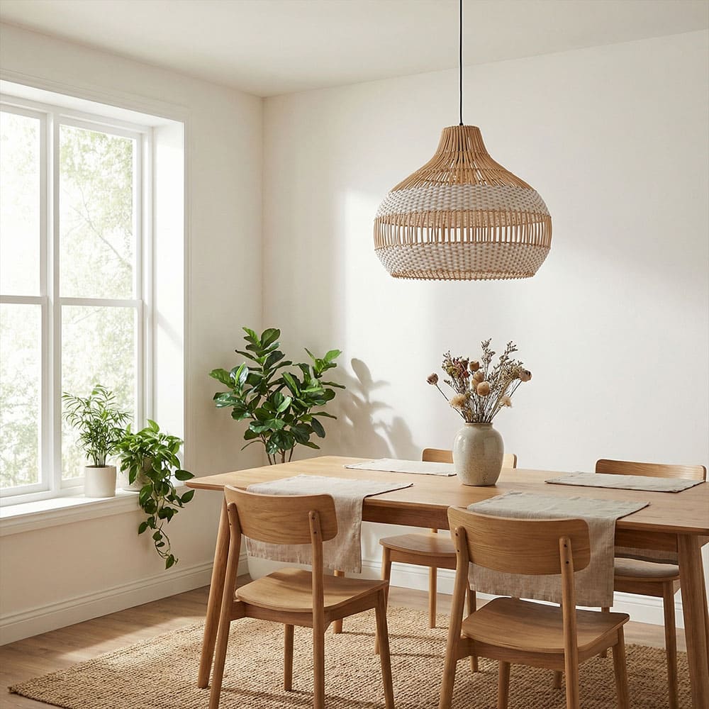 Modern Wicker Pendant Light  Woven Boho Earthy Hanging Ceiling Fixture