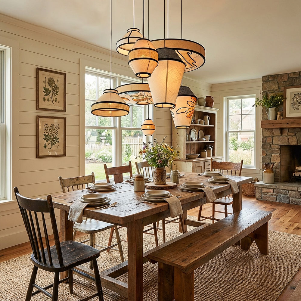 Artisan Hand-Painted Fabric Pendant Light Cluster Modern Decorative Hanging Lamp for Dining & Living Rooms