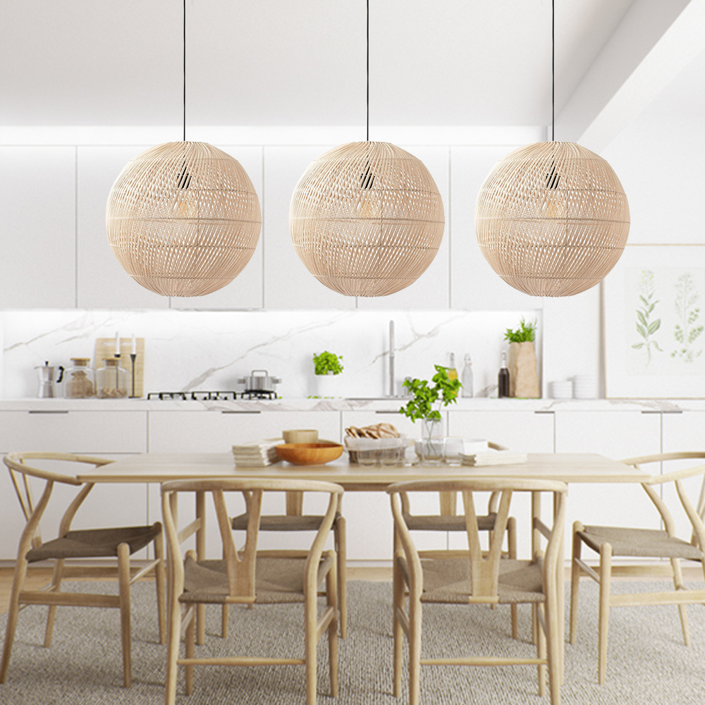 Round Natural Handmade Rattan Chandelier for Living Room
