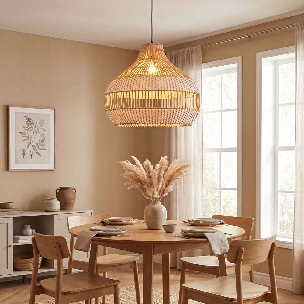 Modern Wicker Pendant Light  Woven Boho Earthy Hanging Ceiling Fixture