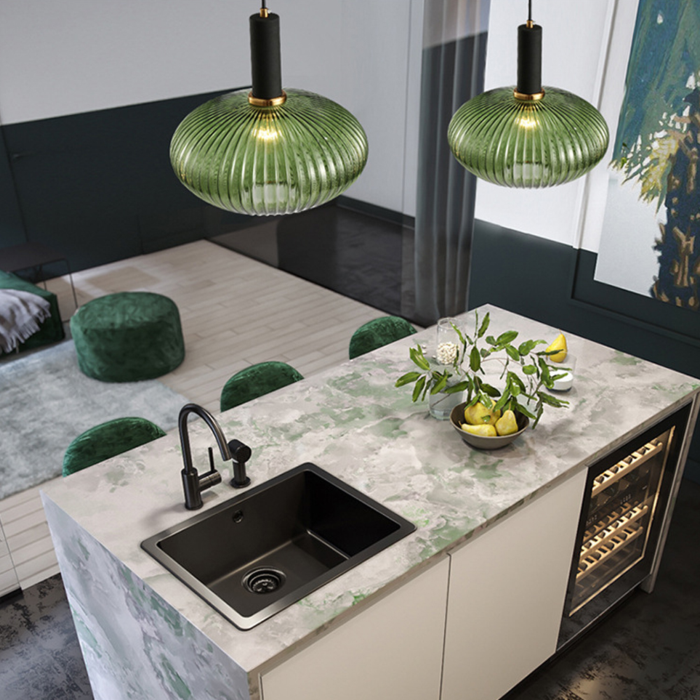 Dark Green Small Glass Pendant Light Kitchen Island Restaurant Retro Chandelier American Home Lighting