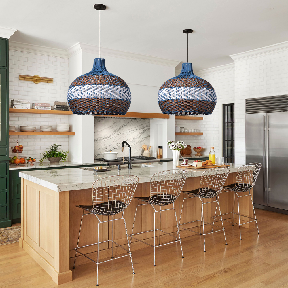 Courtland Blue Rattan Pendant Light for Kitchen Dining Room