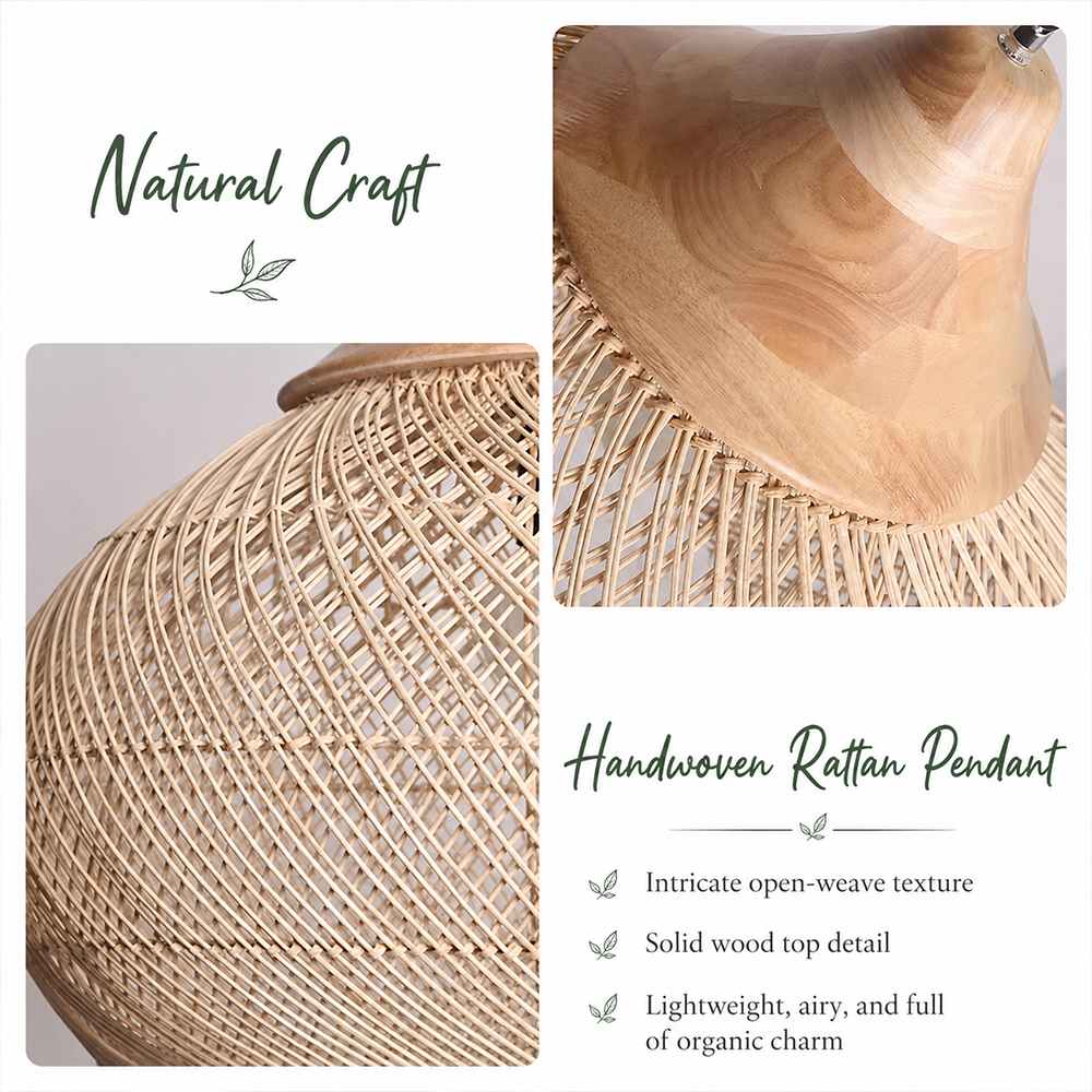 Rattan Pendant Light Wabi Sabi Style Retro Dining Room Chandelier