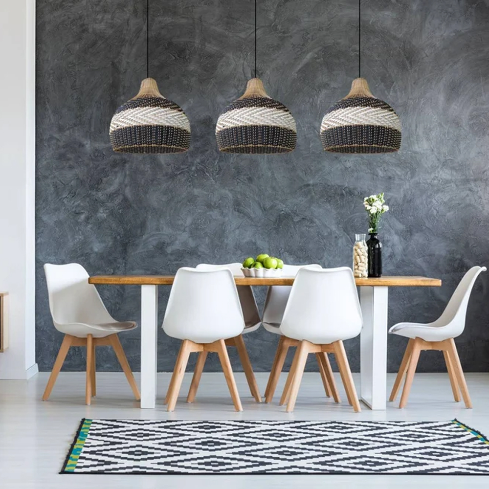 Sophisticated Black and White Rattan Pendant Light Interior Kitchen Island Design
