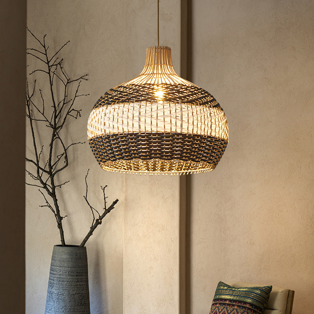 Sophisticated Black and White Rattan Pendant Light Interior Kitchen Island Design