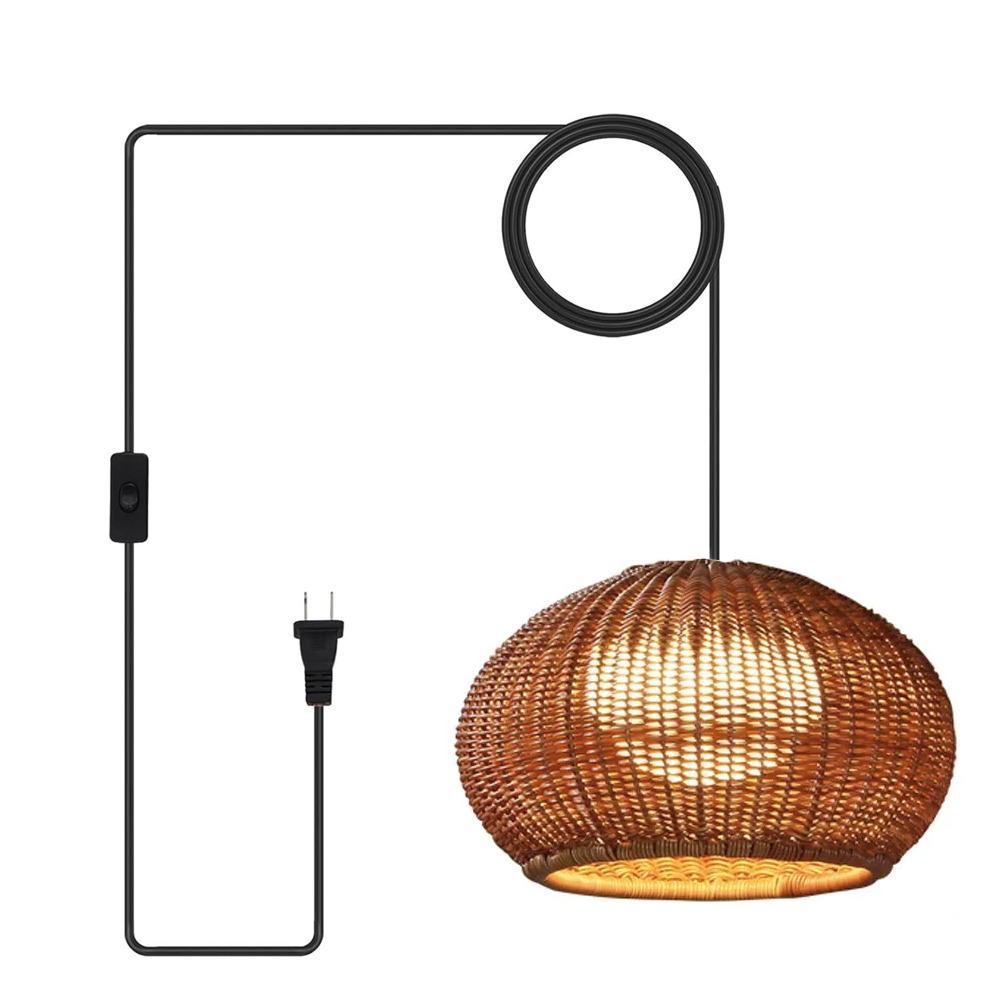 Rustic Rattan Pendant Lighting Waterproof Outdoor Garden Lantern for Gazebo and Terrace