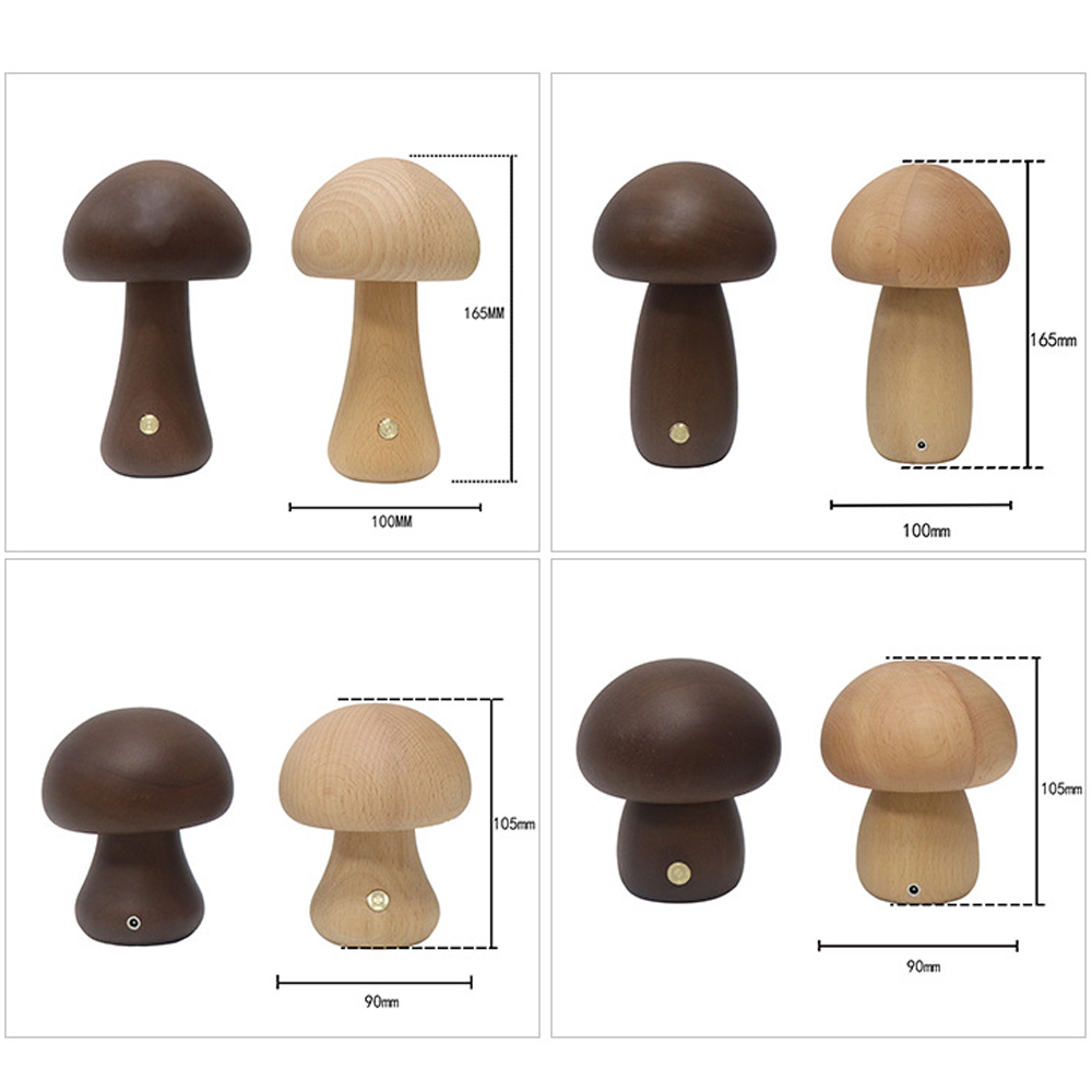 Wooden Mushroom Table Lamp LED Touch Switch Retro Sleeping Night Lamp