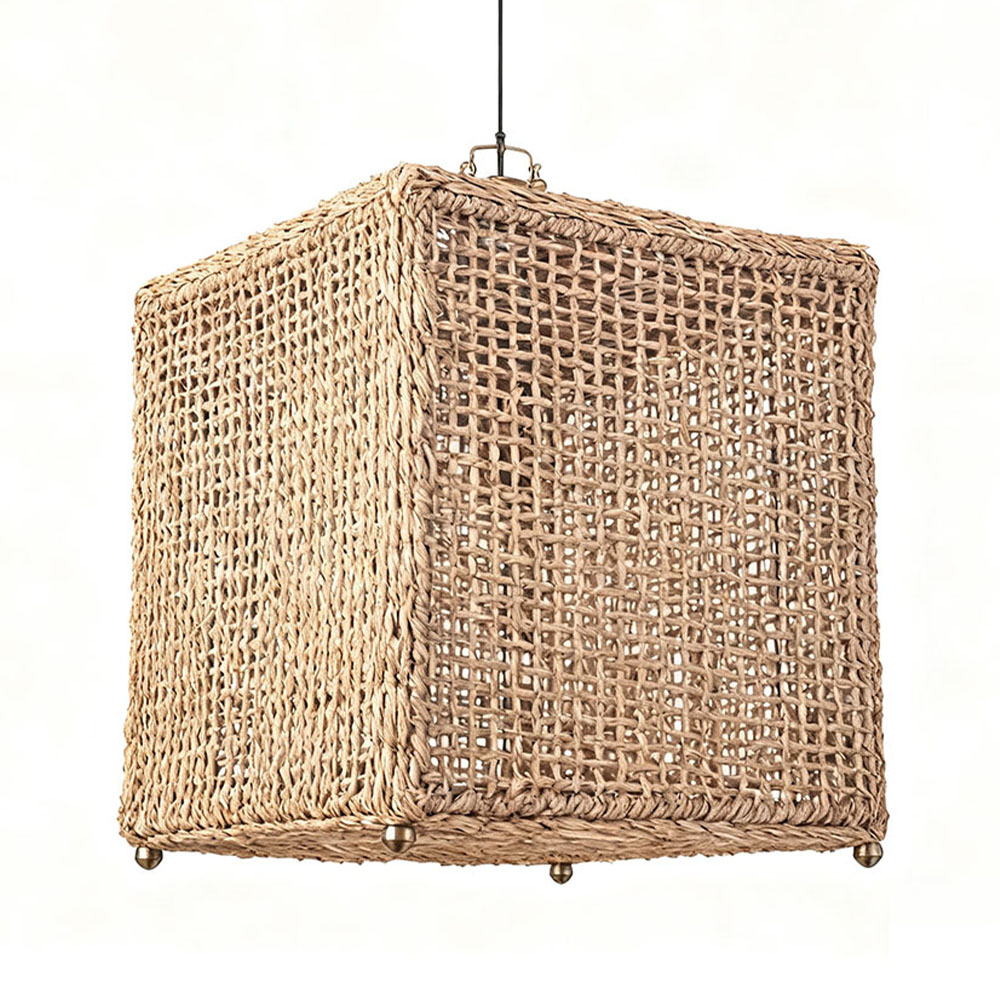 Hand-woven Cube Rattan Hanging Lamp