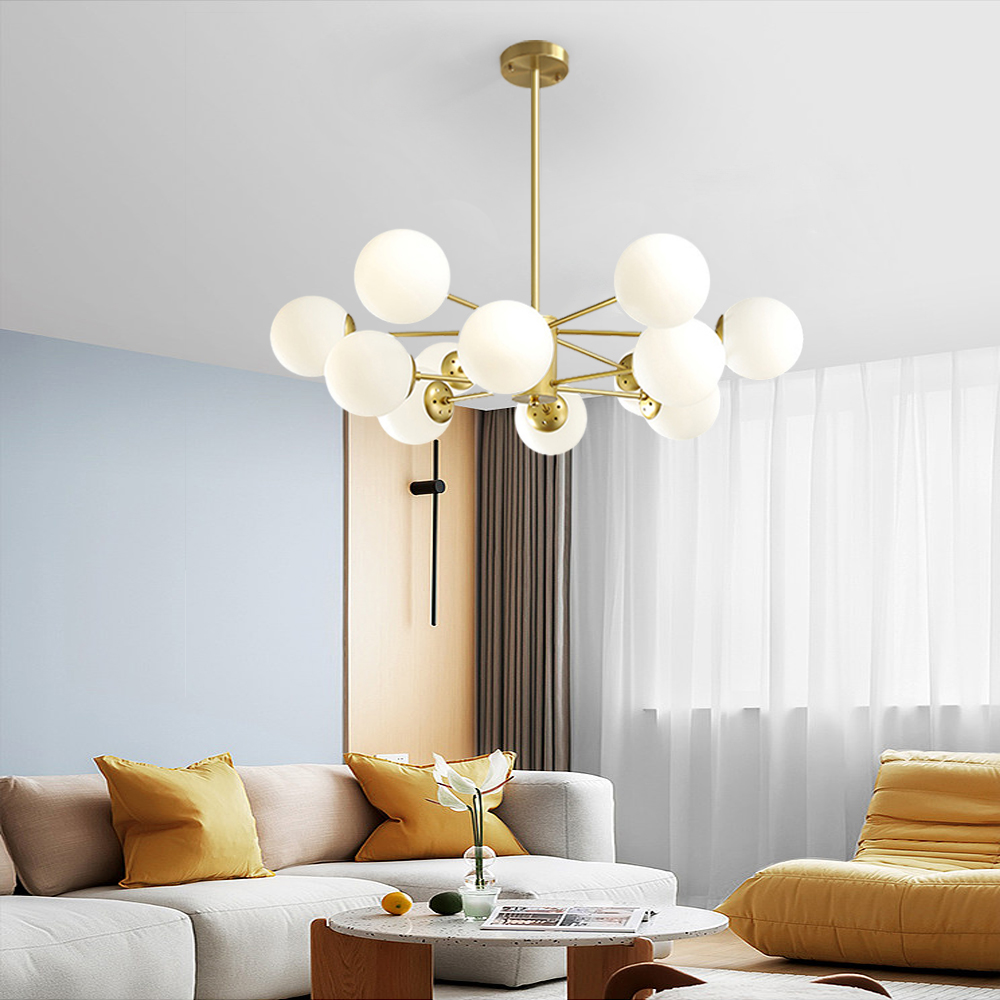 Nordic Modern Copper Chandelier Milky White Bubble Ceiling Light For Living Room Bedroom