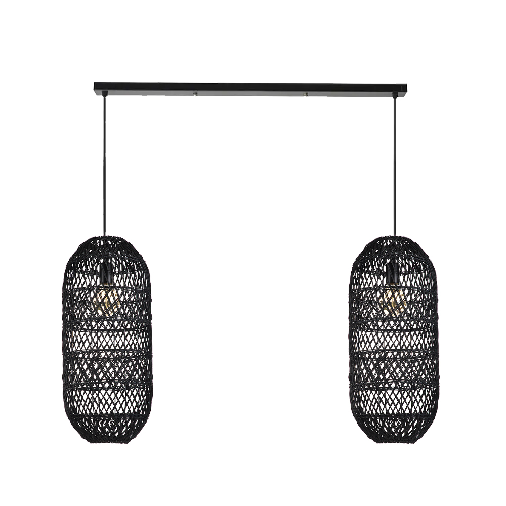 Boho Style Black Rattan Chandelier Natural Wicker Handmade Lampshade