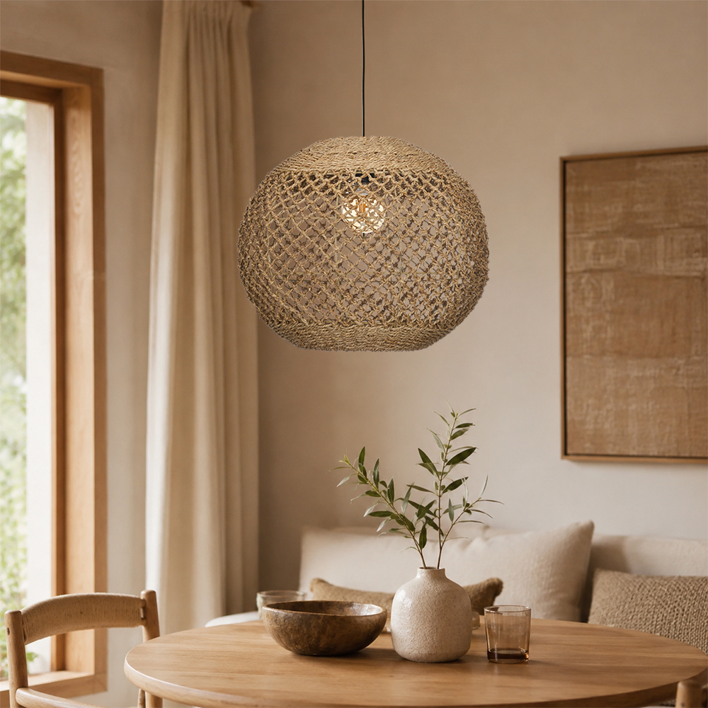Wabi-sabi Style Living Room Rattan Chandelier Homestay Duplex Staircase Decor Hanging Lamp