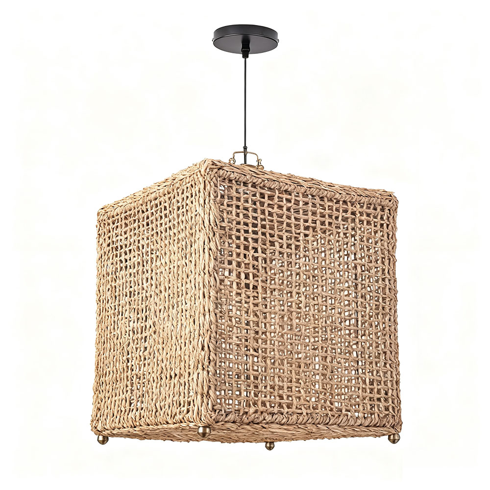 Hand-woven Cube Rattan Hanging Lamp