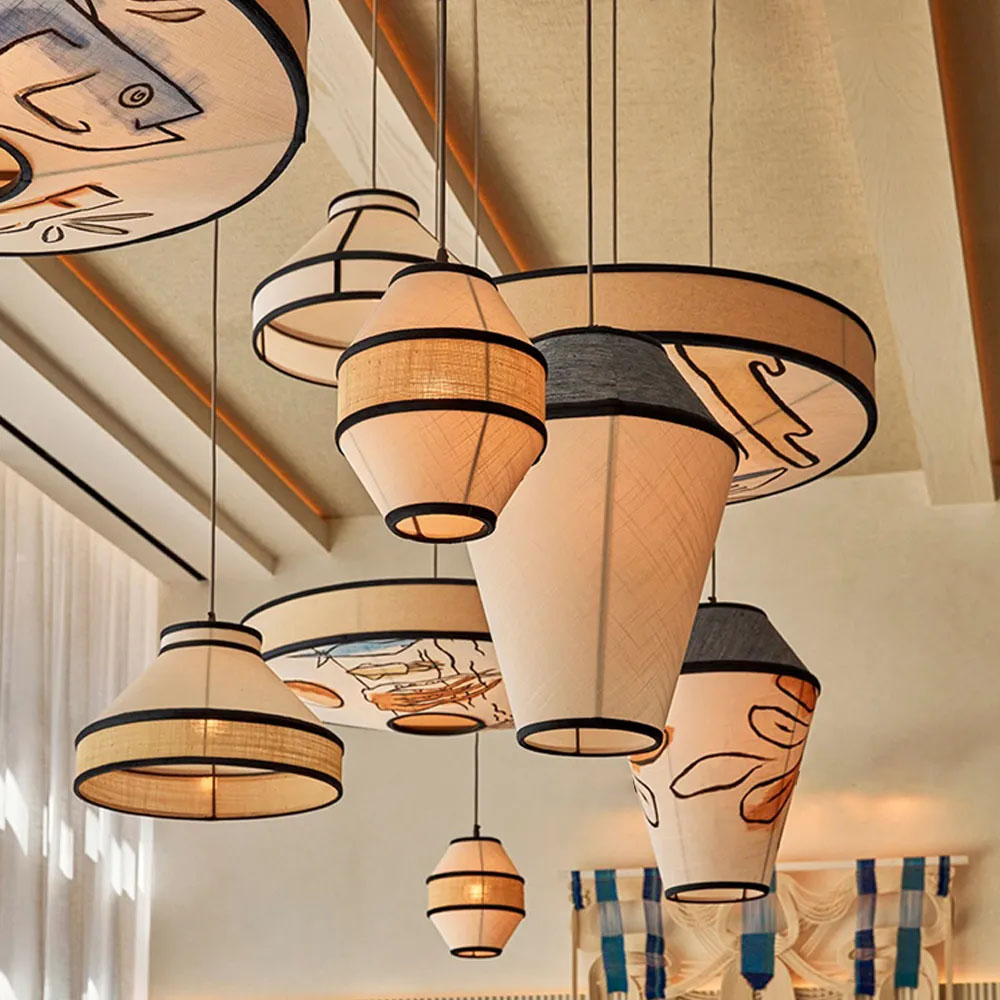 Artisan Hand-Painted Fabric Pendant Light Cluster Modern Decorative Hanging Lamp for Dining & Living Rooms