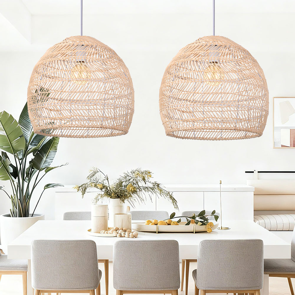 Natural Rattan Dome Pendant Light  Wicker Hanging Lamp for Cozy Living Room Dining Room