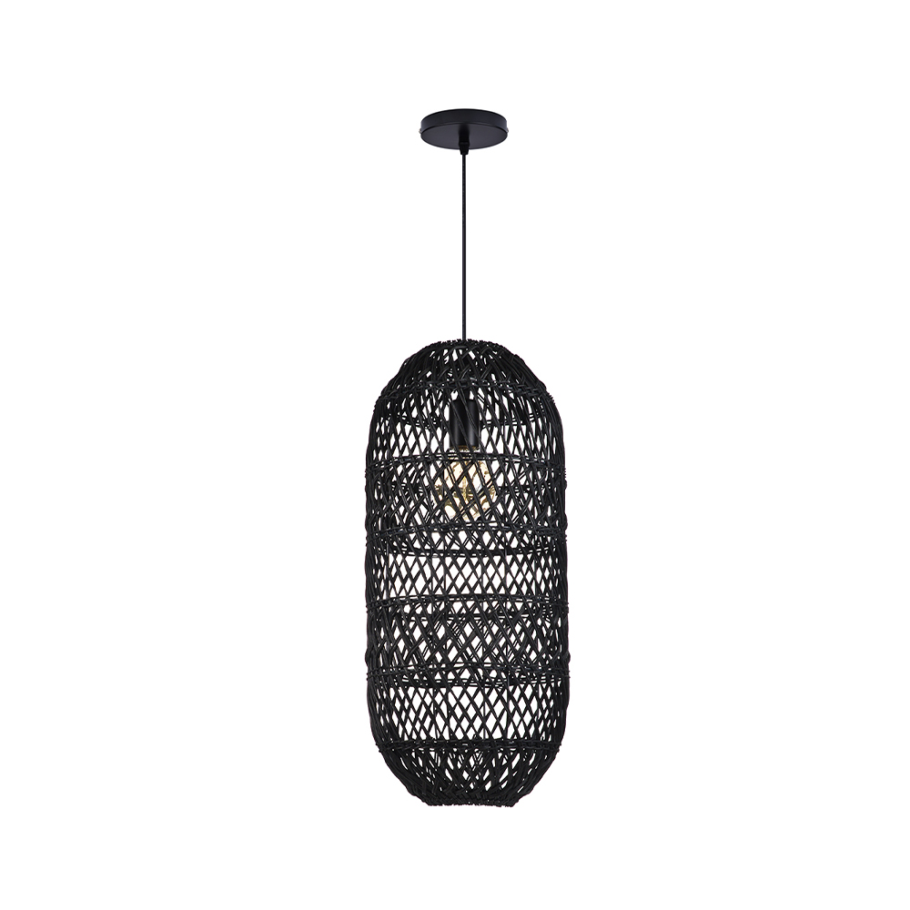 Boho Style Black Rattan Chandelier Natural Wicker Handmade Lampshade