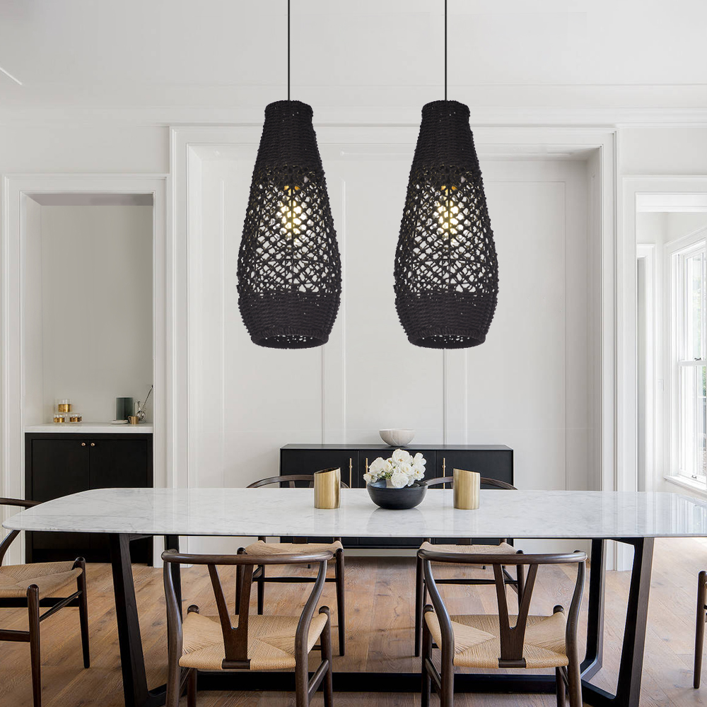 Elegant Small Black Rattan Chandelier for Dining Room Table