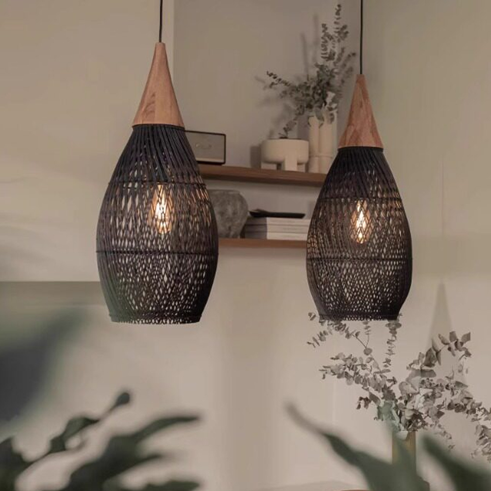 Rattan Pendant Light Wabi Sabi Style Retro Dining Room Chandelier