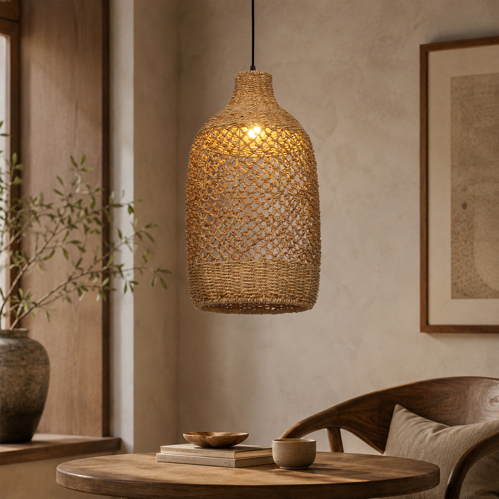 Wabi-sabi Style Living Room Rattan Chandelier Homestay Duplex Staircase Decor Hanging Lamp