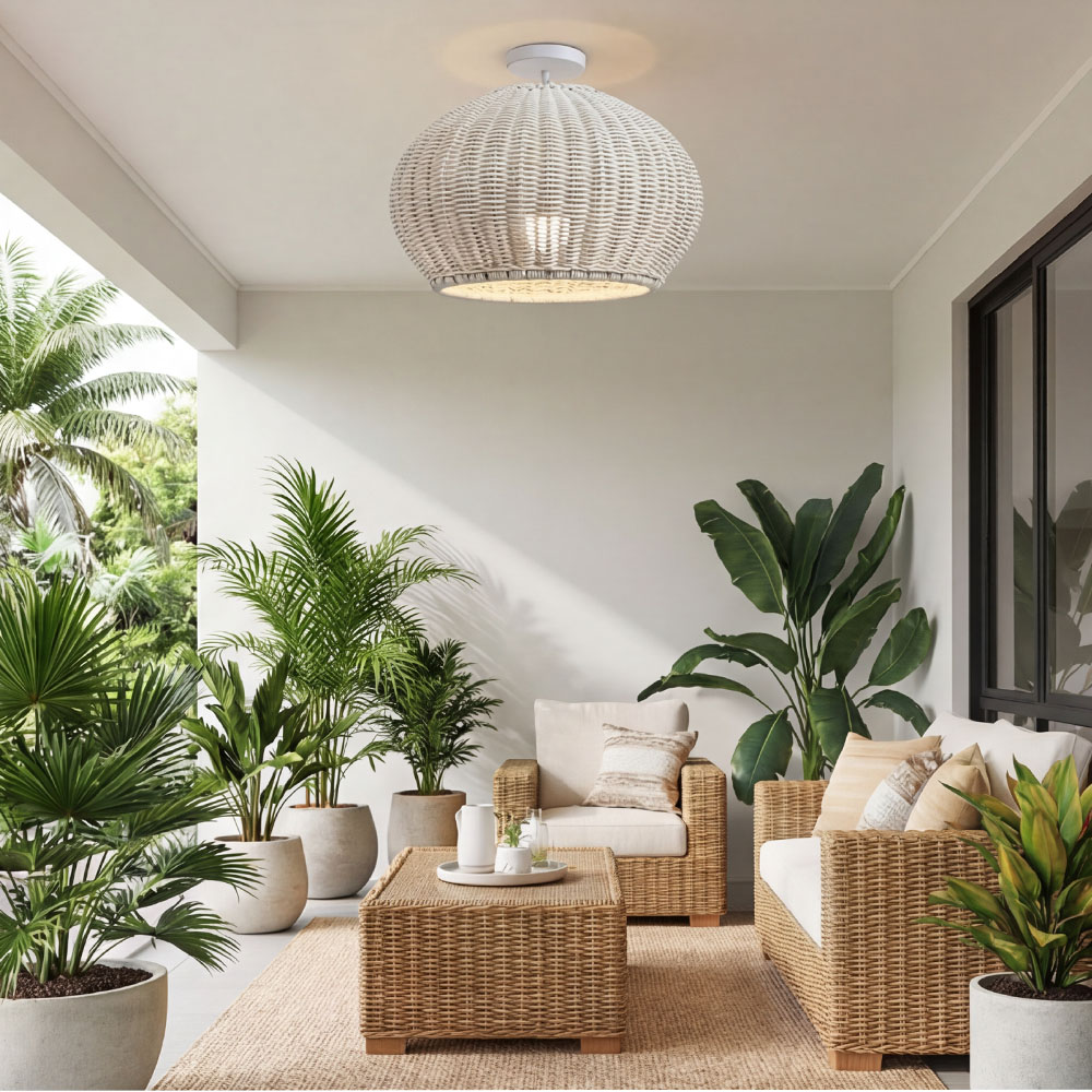 Rustic Rattan Pendant Lighting Waterproof Outdoor Garden Lantern for Gazebo and Terrace