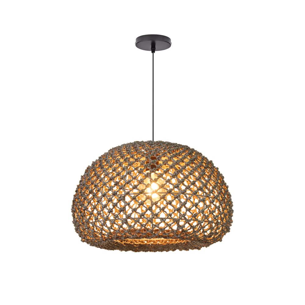 Wabi-sabi Macrame Seagrass Pendant Light for Dining Area Living Room