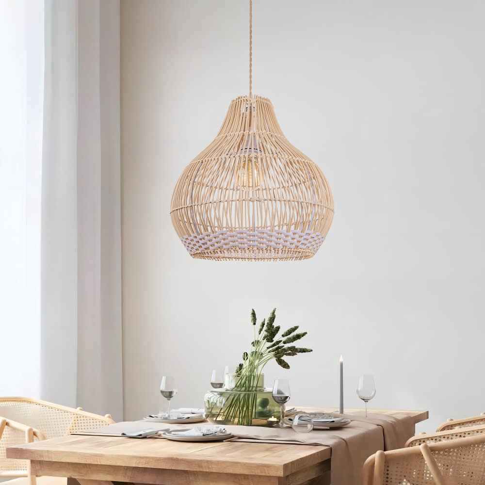 Farmhouse Style Rattan Pendant Light Simple Modern Hanging Lamp