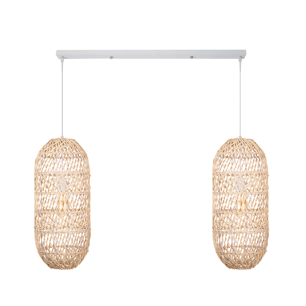 Boho Style Black Rattan Chandelier Natural Wicker Handmade Lampshade