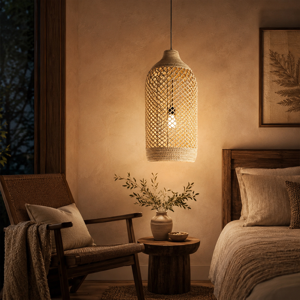 Wabi-sabi Style Living Room Rattan Chandelier Homestay Duplex Staircase Decor Hanging Lamp