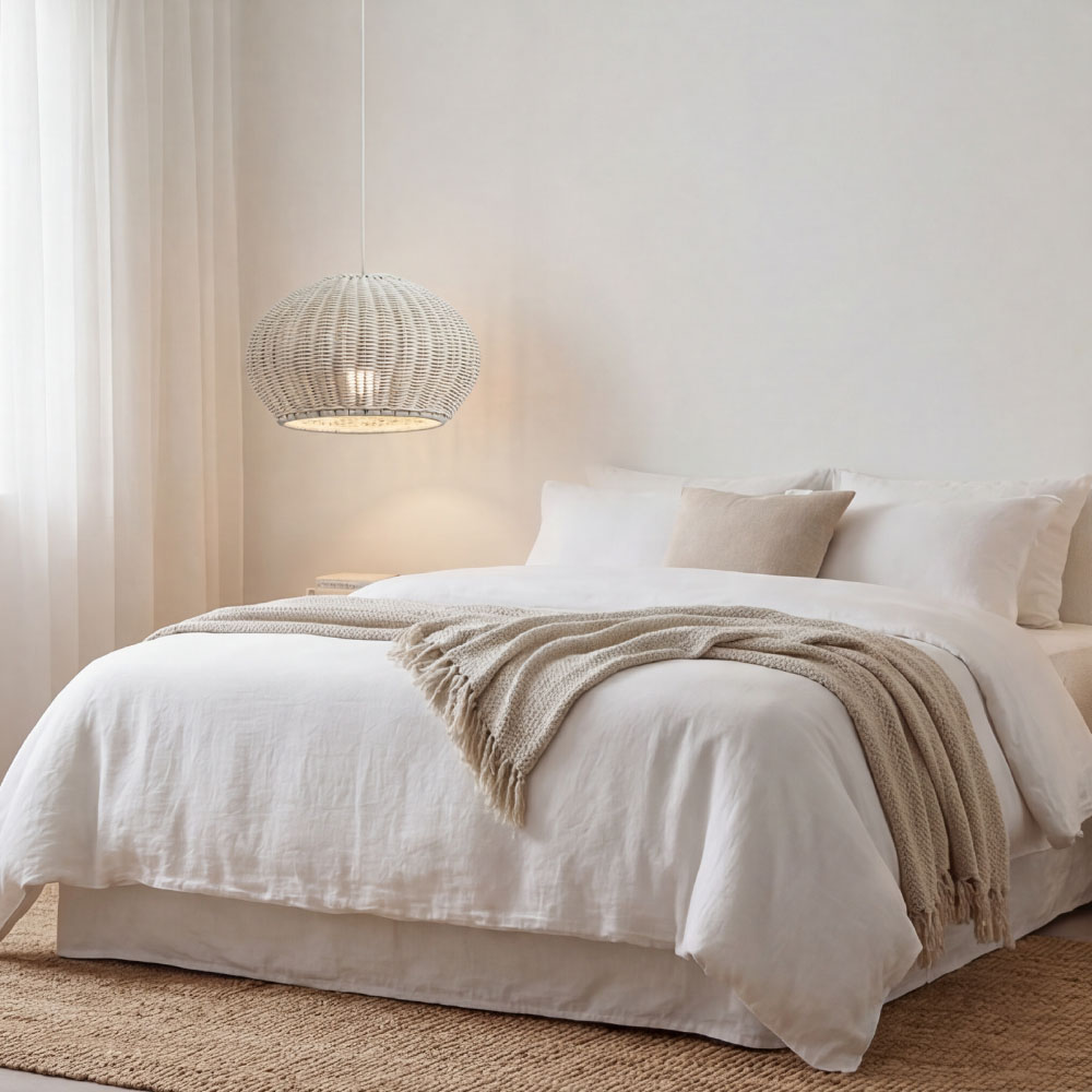 Rustic Rattan Pendant Lighting Waterproof Outdoor Garden Lantern for Gazebo and Terrace