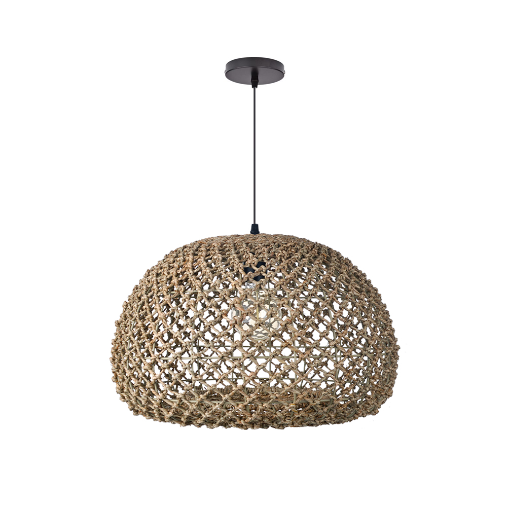Wabi-sabi Macrame Seagrass Pendant Light for Dining Area Living Room
