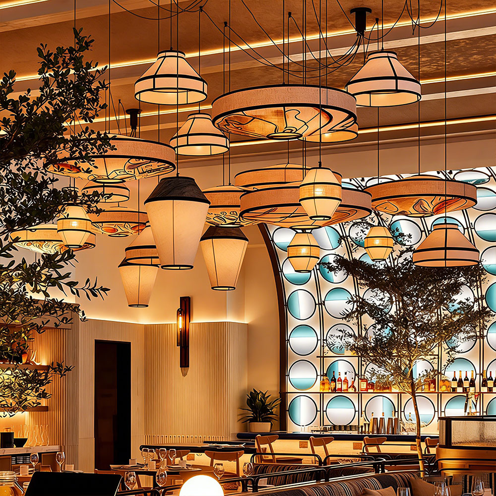 Artisan Hand-Painted Fabric Pendant Light Cluster Modern Decorative Hanging Lamp for Dining & Living Rooms