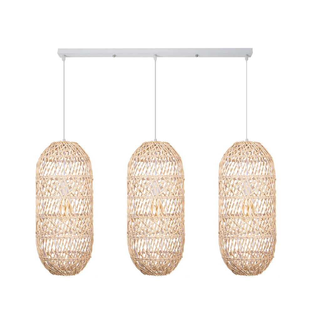 Boho Style Black Rattan Chandelier Natural Wicker Handmade Lampshade