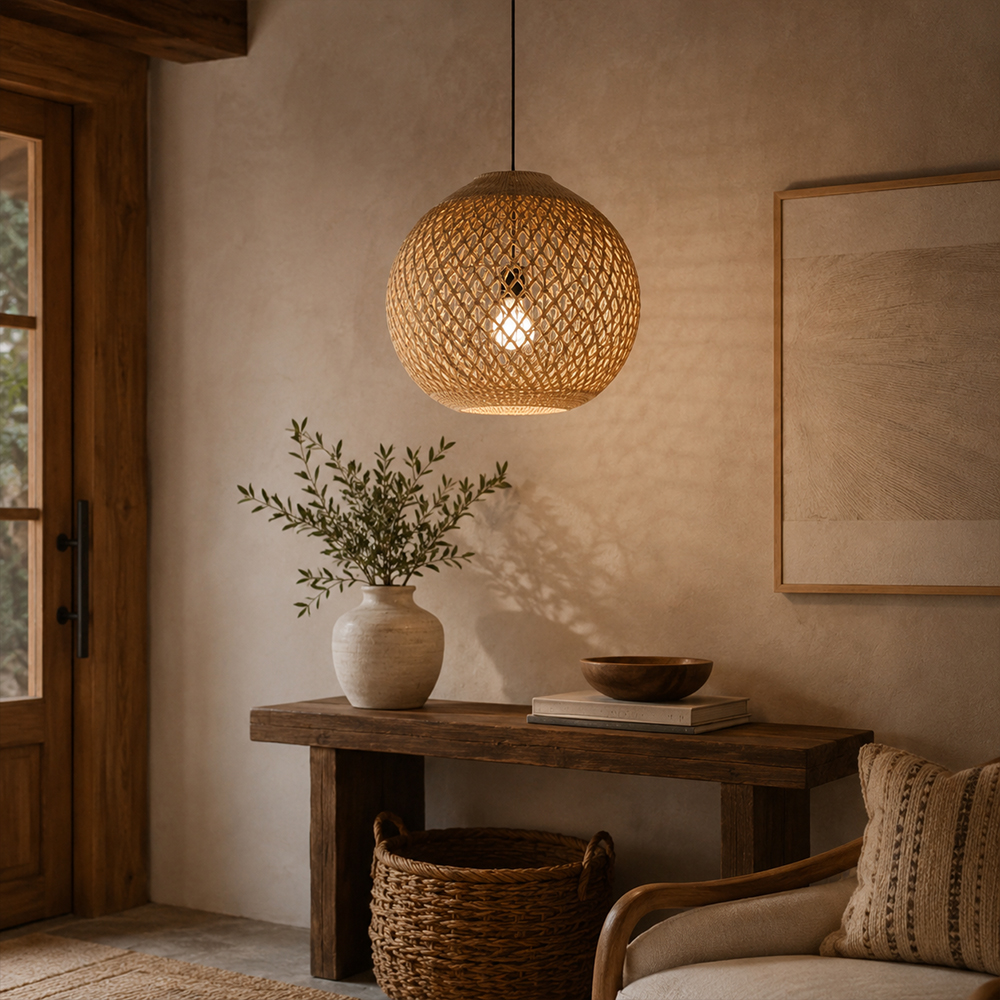 Wabi-sabi Style Living Room Rattan Chandelier Homestay Duplex Staircase Decor Hanging Lamp
