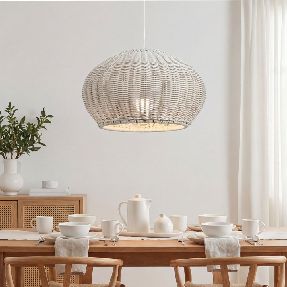 Rustic Rattan Pendant Lighting Waterproof Outdoor Garden Lantern for Gazebo and Terrace