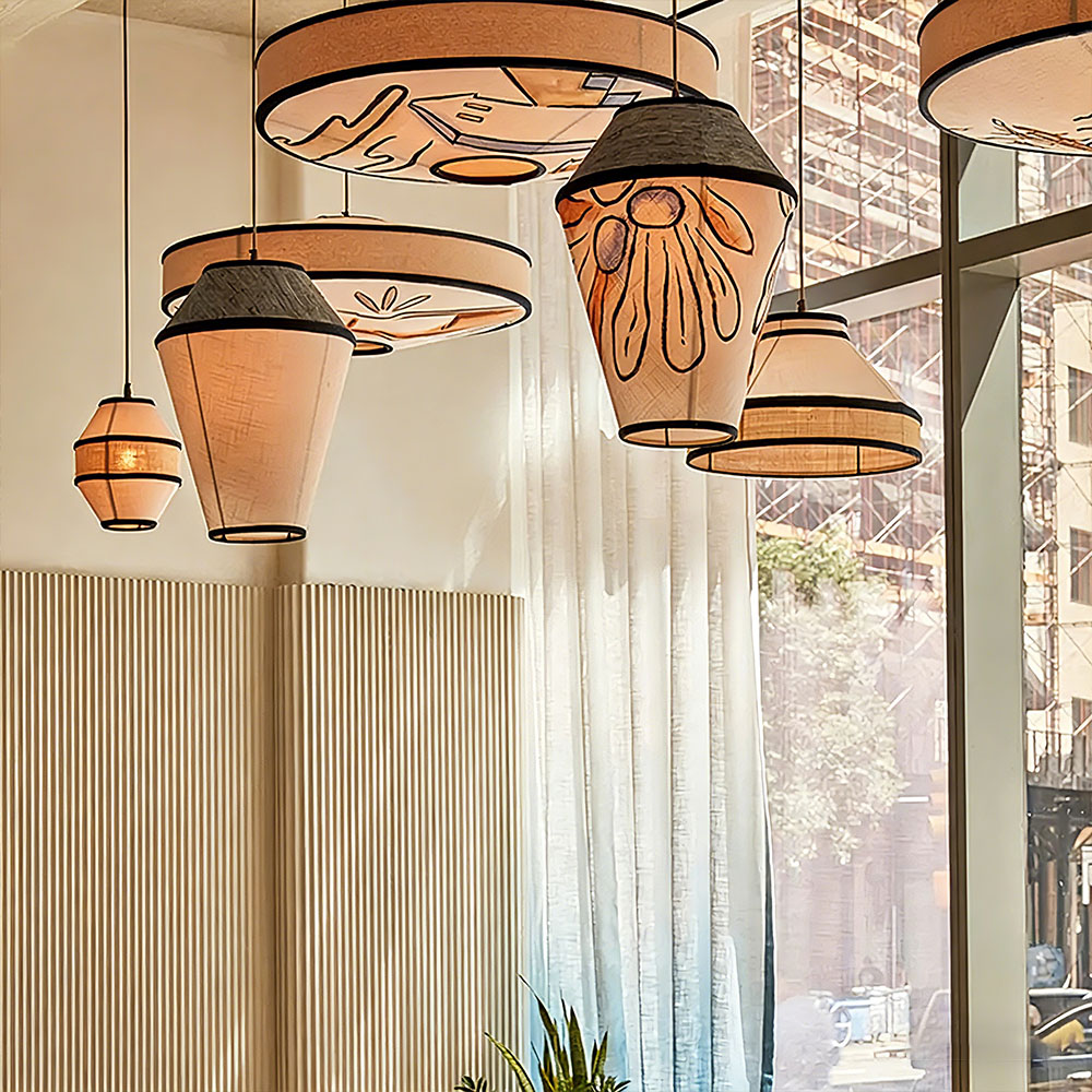 Artisan Hand-Painted Fabric Pendant Light Cluster Modern Decorative Hanging Lamp for Dining & Living Rooms