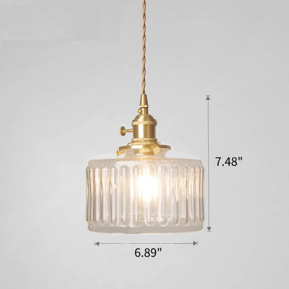 French Retro Brass Glass Chandelier Dining Room Single Head Small Pendant Lamp