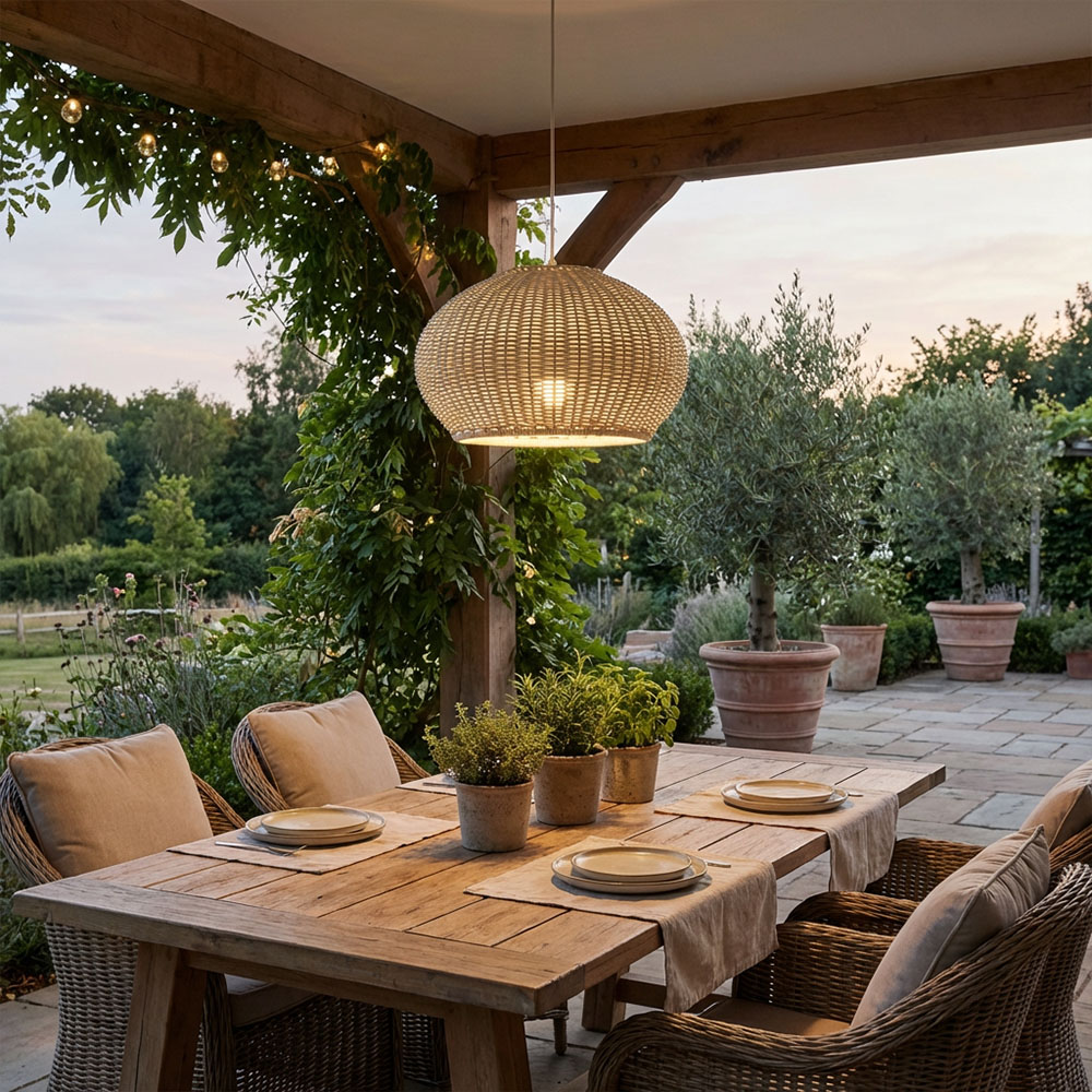 Rustic Rattan Pendant Lighting Waterproof Outdoor Garden Lantern for Gazebo and Terrace