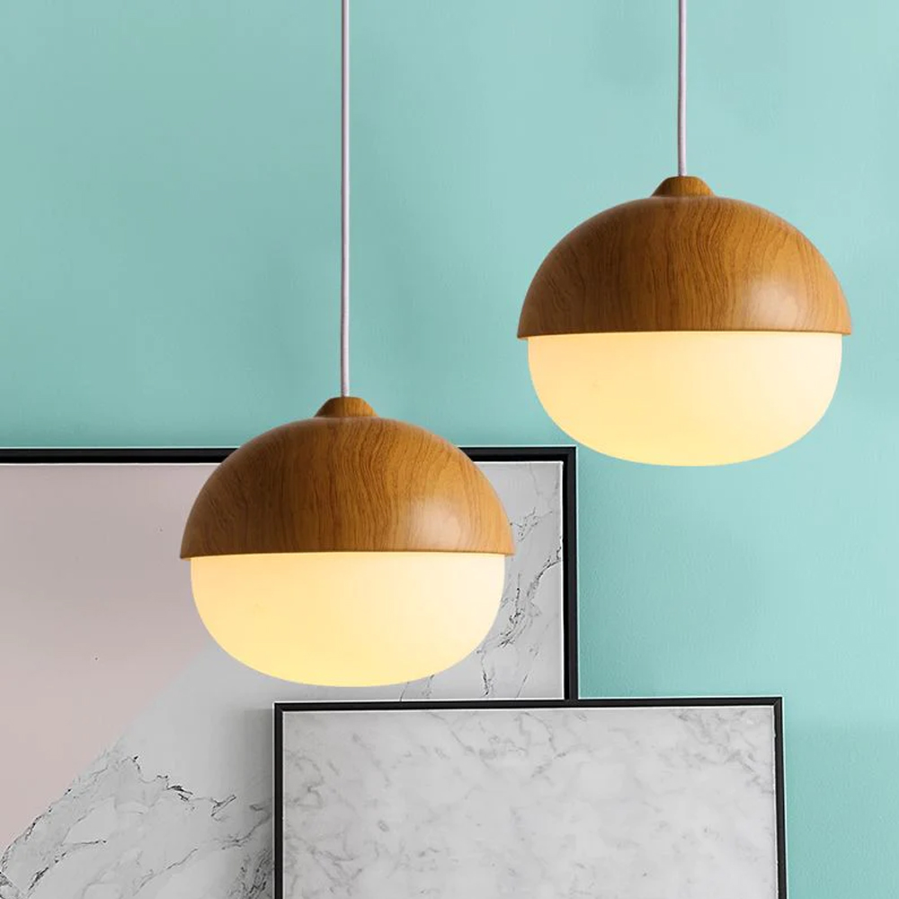 Handmade Wooden LED Hanging Lamp Nut Shaped Pendant Light