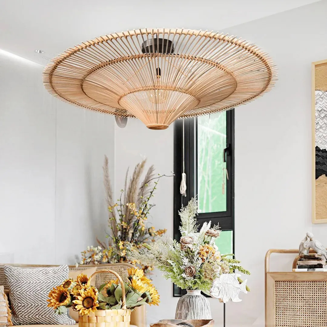 Japanese Handwoven Large Rattan Pendant Light Living Room Chandelier Lobby lighting