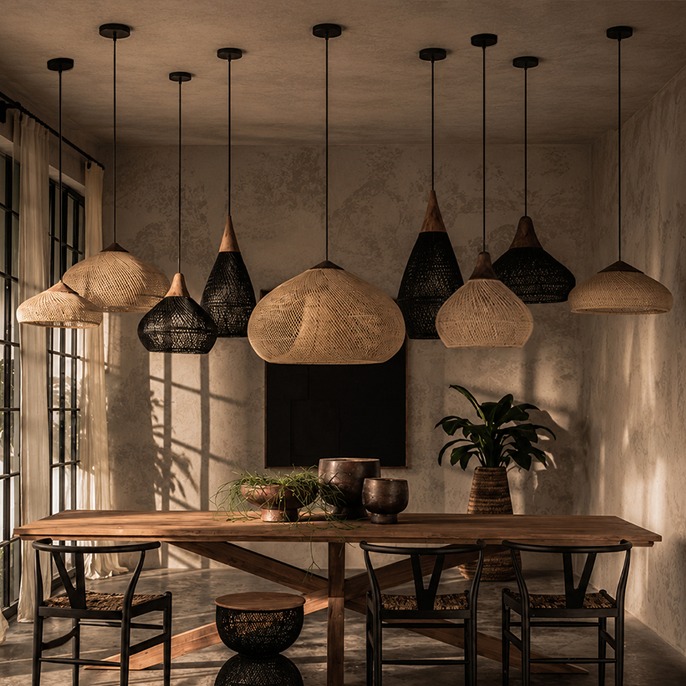 Rattan Pendant Light Wabi Sabi Style Retro Dining Room Chandelier