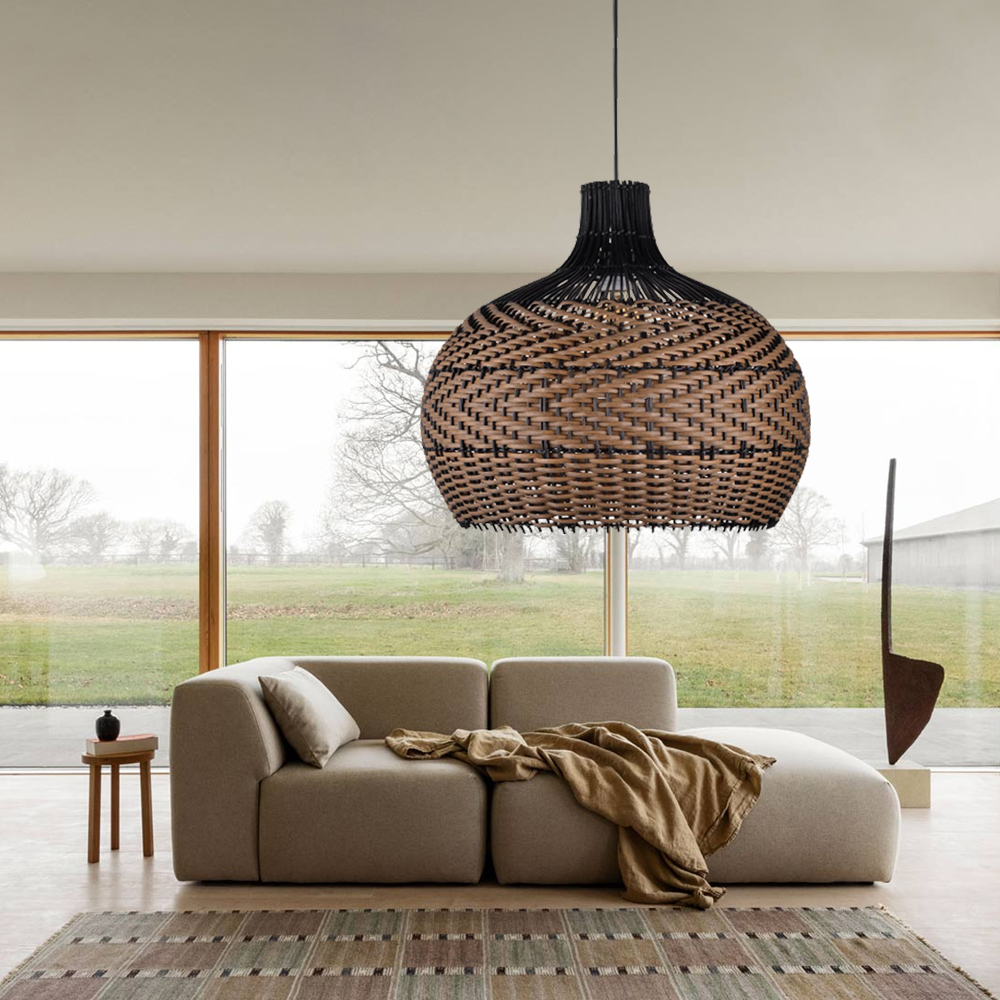 Handmade Black Brown Rattan Pendant Light For Dining Room Living Room