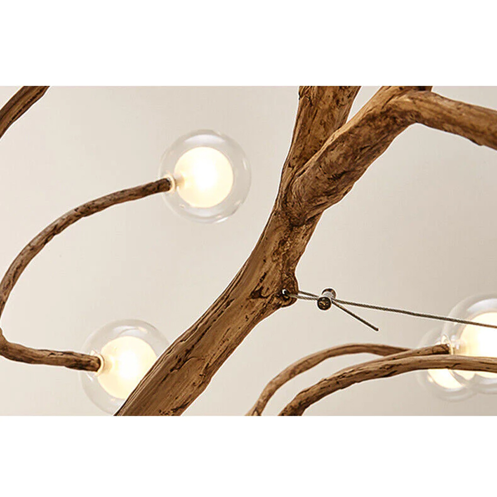 Nordic Rustic Tree Branch Hanging Chandelier with Bubble Glass lighting