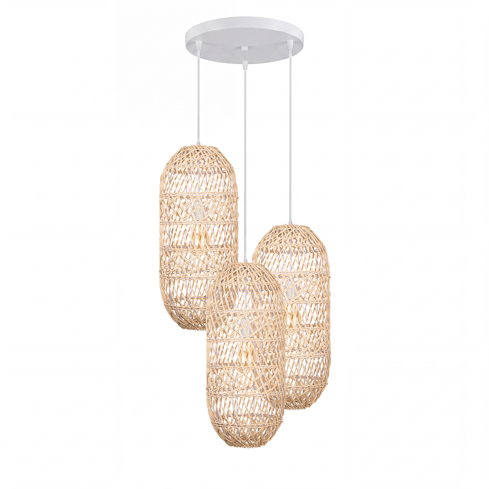 Boho Style Black Rattan Chandelier Natural Wicker Handmade Lampshade