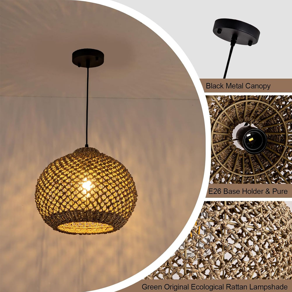 Handwoven Natural Water Hyacinth Chandelier Dining Room Kitchen Seagrass Pendant Light