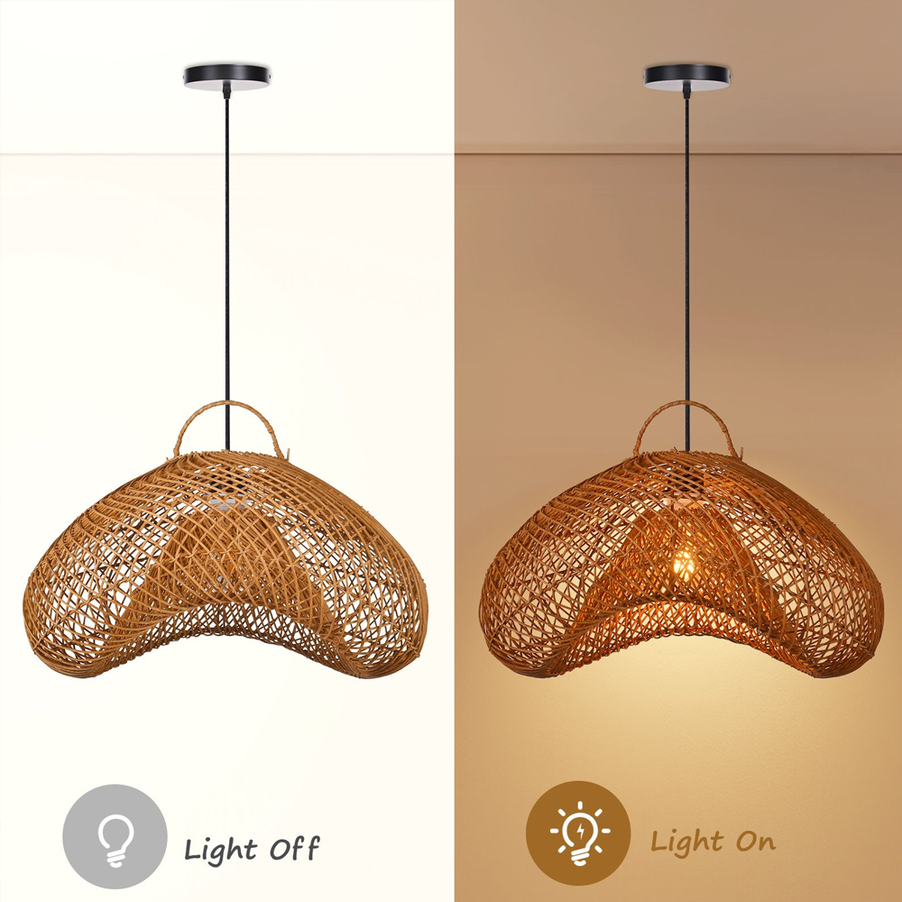 Natural Dark Wicker Rattan Pendant Light Unique Kitchen Island Chandelier