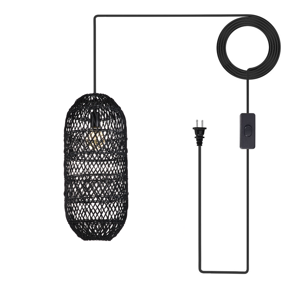 Boho Style Black Rattan Chandelier Natural Wicker Handmade Lampshade
