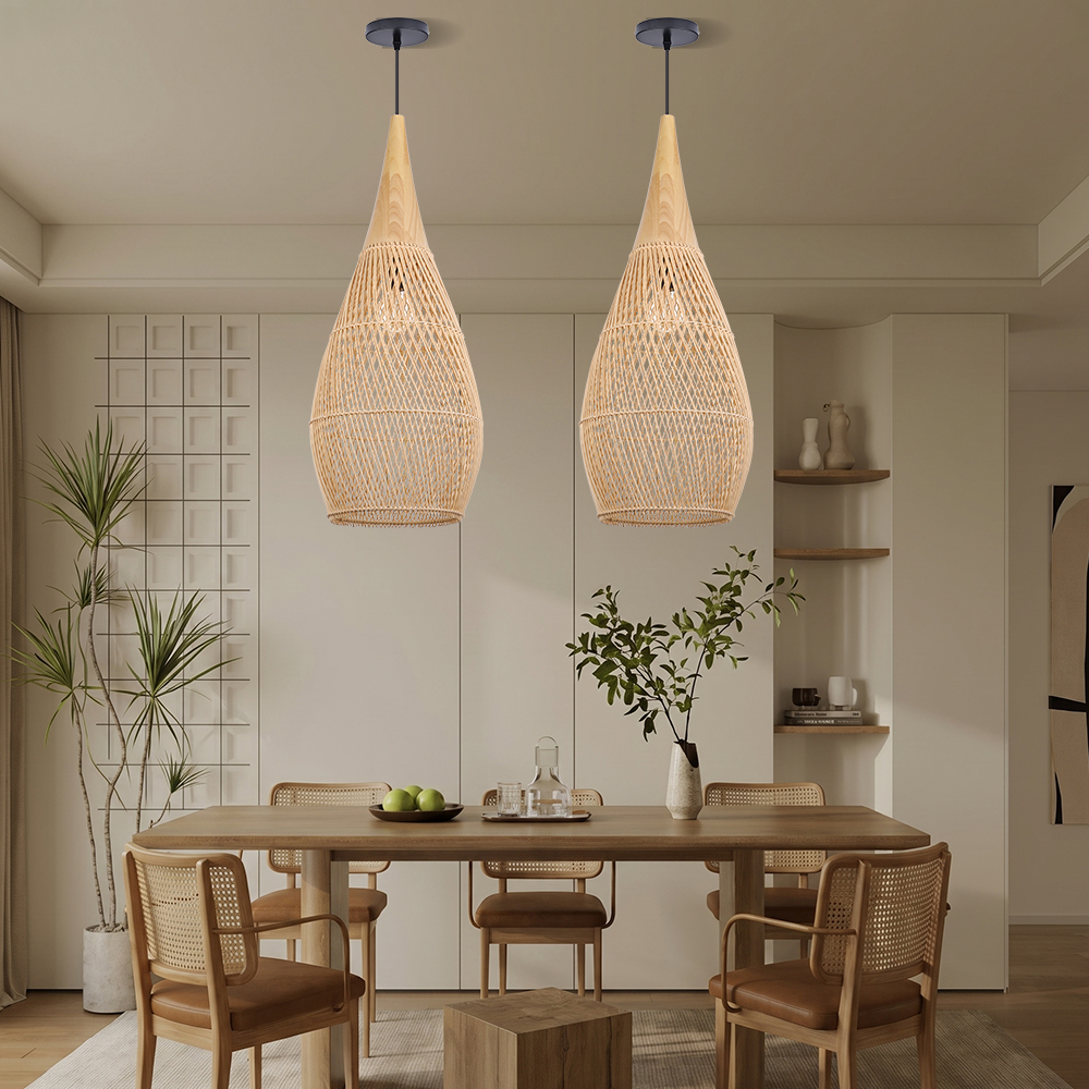 Rattan Pendant Light Wabi Sabi Style Retro Dining Room Chandelier