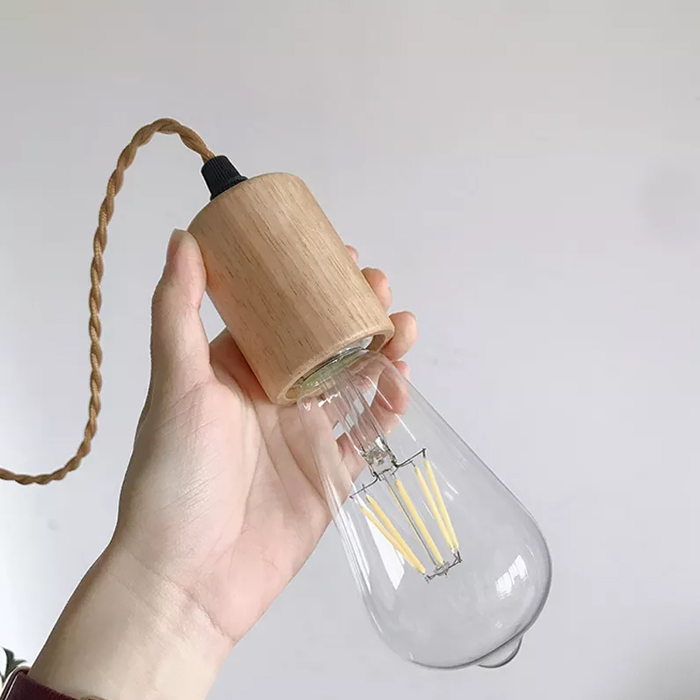 Vintage Style wood Pendant Light Cord Kits US Plug Switch E27 Vintage Lamp Holder for Simple Hanging Lamp Decor