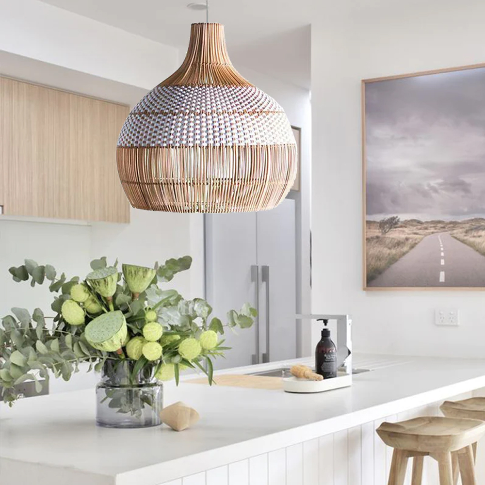 White Rattan Pendant Light Woven Rattan Lampshade