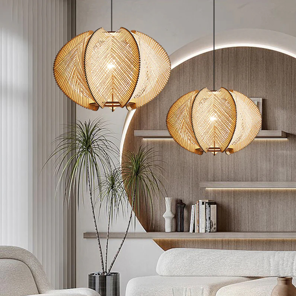 Wabi Sabi Scandinavian Wooden Pendant Lights Mid Century  Rope Chandelier