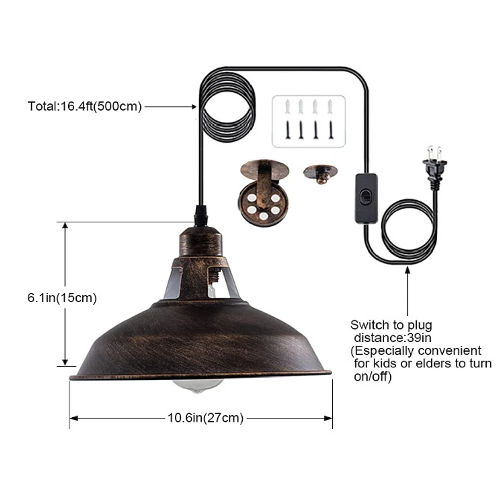 Retro Industrial Plug In Metal Pendant Light Creative Pot Cover Chandelier